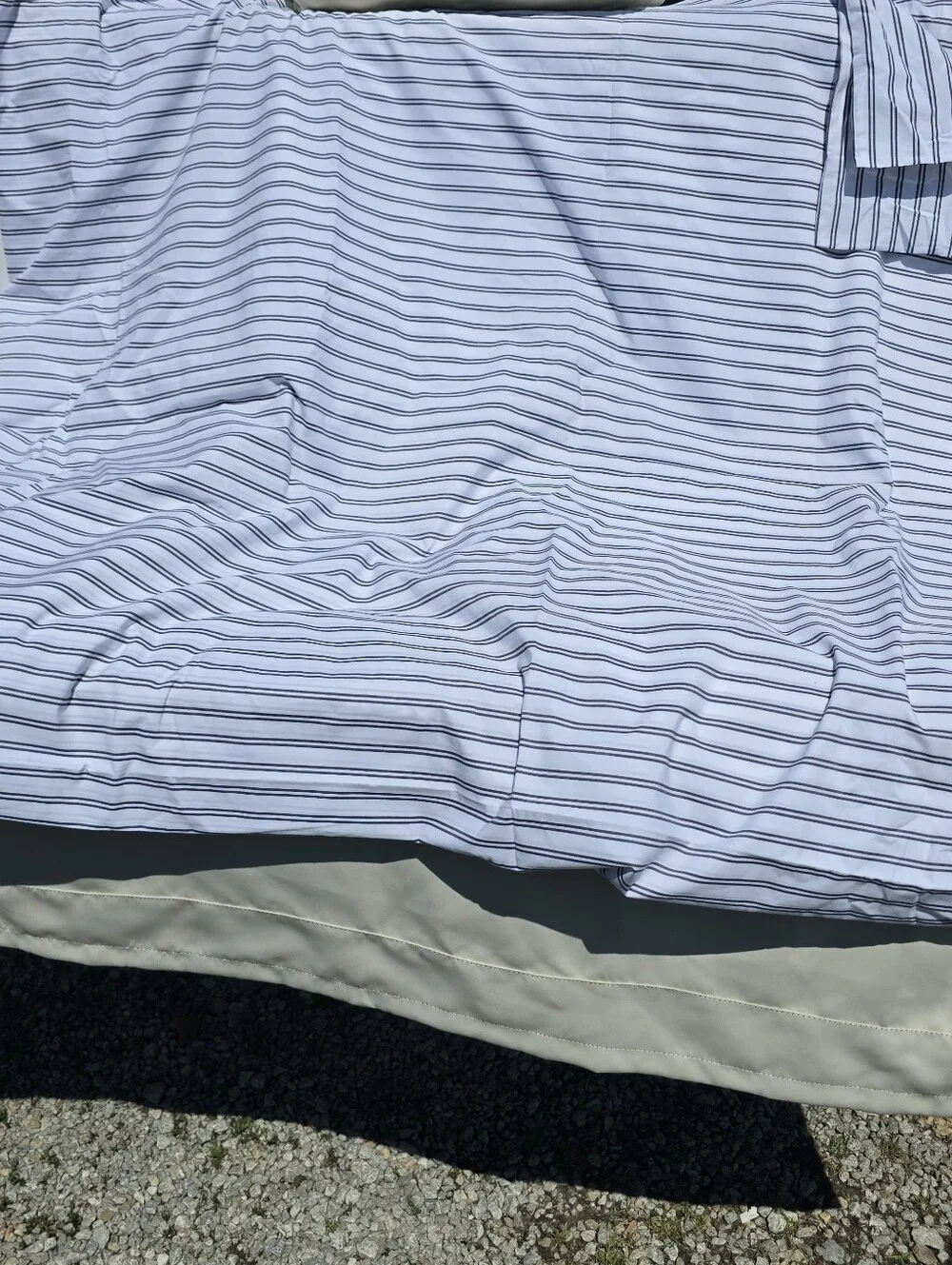 NWOT Quince Full / Queen Organic Crisp Percale Duvet Cover Navy Double Stripe